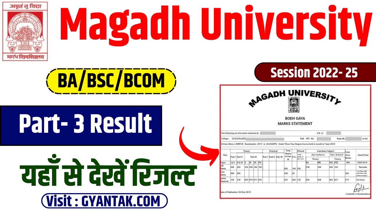Magadh University Part 3 Result 2022-25 (जारी हुआ) Link