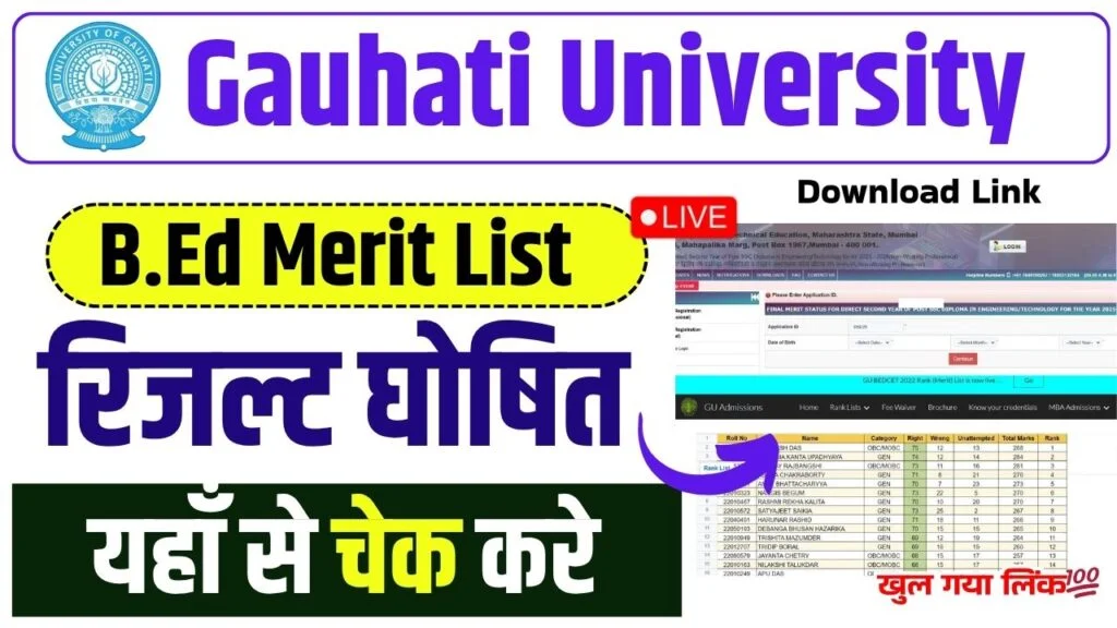 Gauhati University B.Ed Merit List Result 2025 Link Out