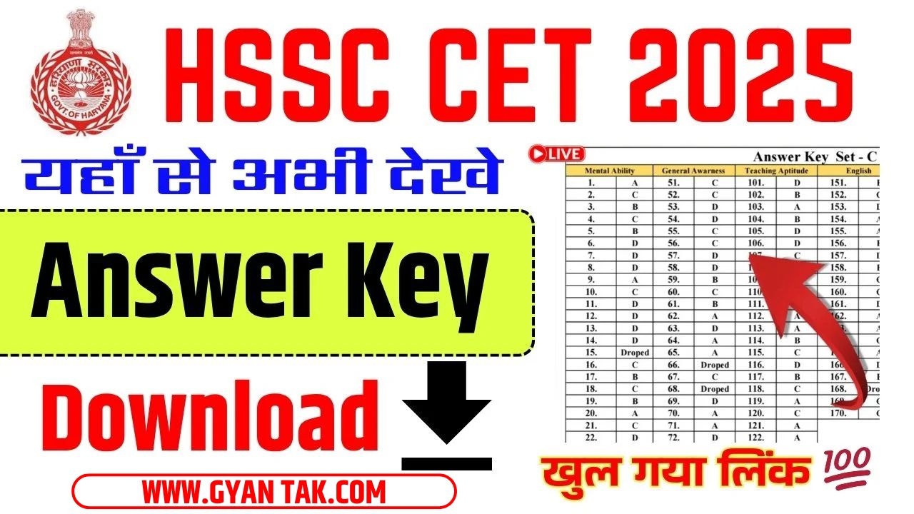 HSSC CET Answer Key 2025 Download
