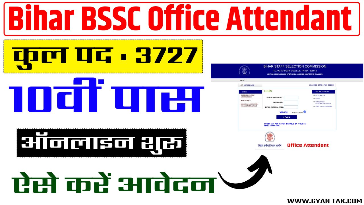Bihar BSSC Office Attendant Recruitment 2025 Total Posts 3727