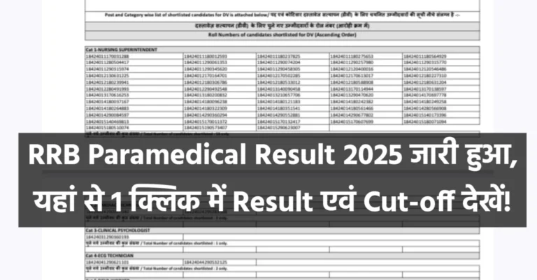 RRB Paramedical Result 2025 Out – Direct Link to Check CBT Merit List & Cut Off