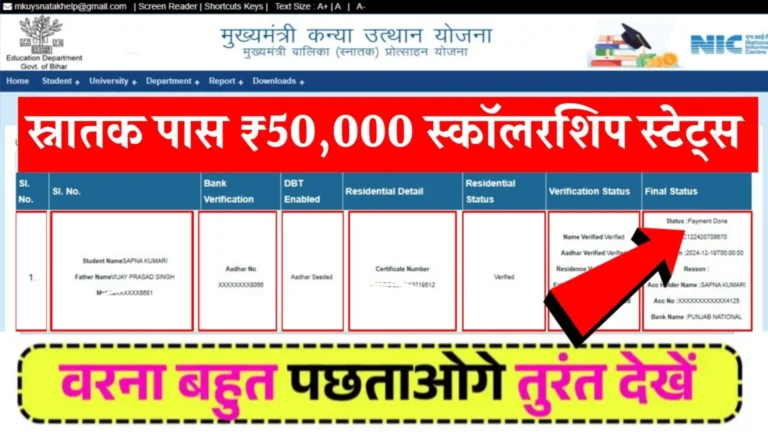Graduation Pass Scholarship Status Check 2025 – यहां से चेक करें 50000 स्कॉलरशिप के लिए इसका स्थिति !