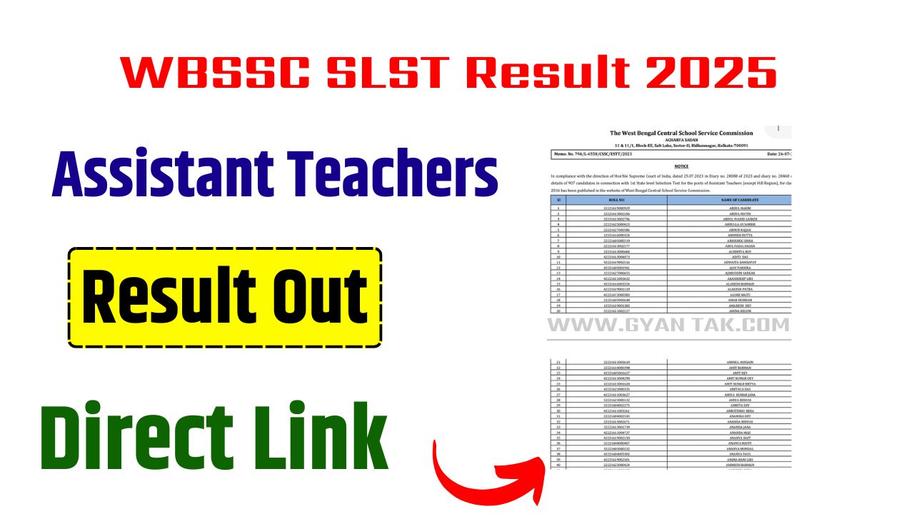 WBSSC SLST Result 2025 - Link Out