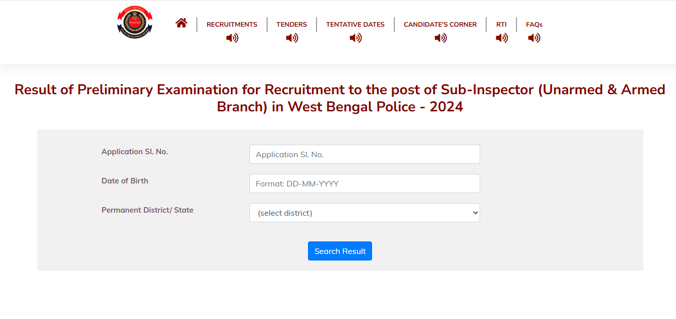 WBP SI Result 2025 - Link Out