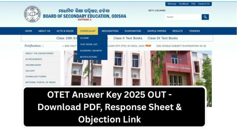 OTET Answer Key 2025 OUT – Download PDF, Response Sheet & Objection Link