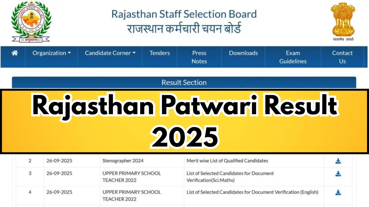 Rajasthan Patwari Result 2025 Download Cut Off Marks & Merit List