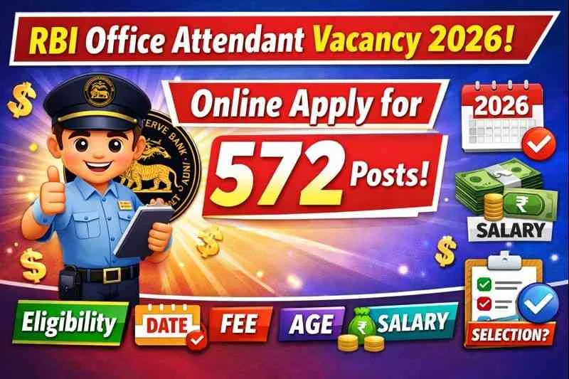 RBI Office Attendant Vacancy 2026 : Online Apply for 572 Posts,Eligibility,Date,Fee,Age, Salary & Selection ?