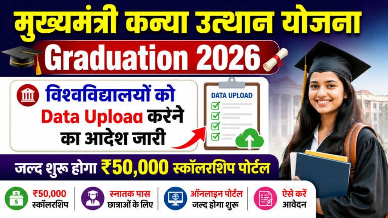 🎓 Mukhyamantri Kanya Utthan Yojana Graduation 2026: विश्वविद्यालयों को Data Upload करने का आदेश जारी, जल्द शुरू होगा ₹50,000 स्कॉलरशिप पोर्टल
